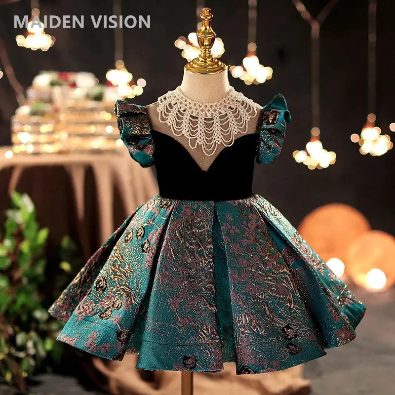 Europa America velvet Kids Vintage Dress for Girls Wedding Girl Princess Party prom Pageant Gown christmas Children