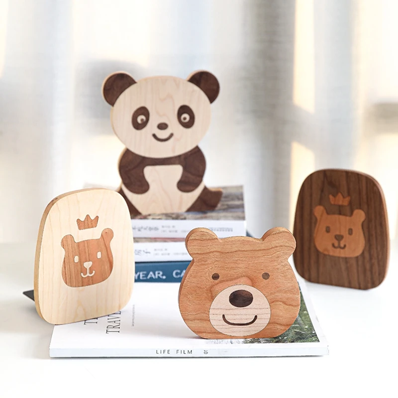 

1pc Solid Wood Bookend Cartoon Panda Bear Lion Book Stand Reusable Bookshelf For Office Desktop Student Books Organizer Bookrack