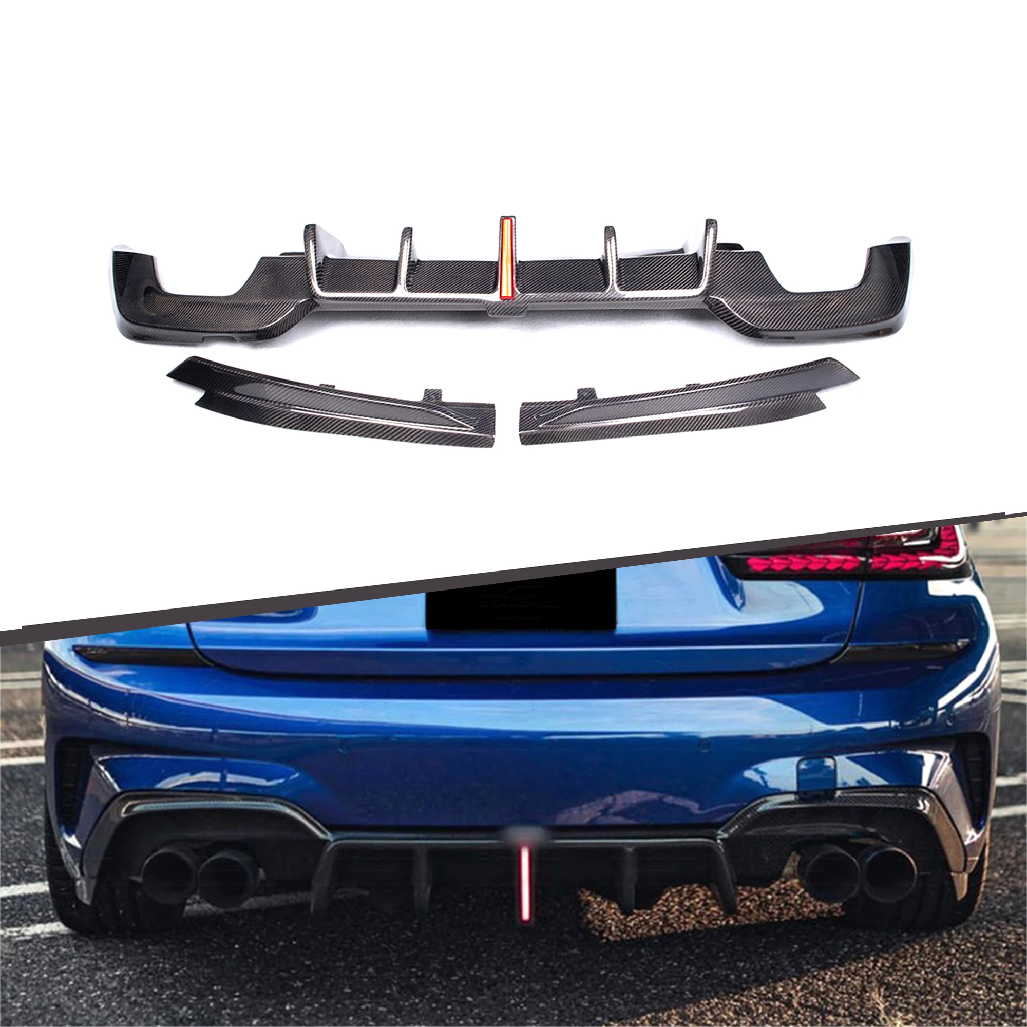 

Auto Parts Body Kit Carbon Fiber KBL Style Rear Bumper Diffuser With LED Fit For Bmw G20