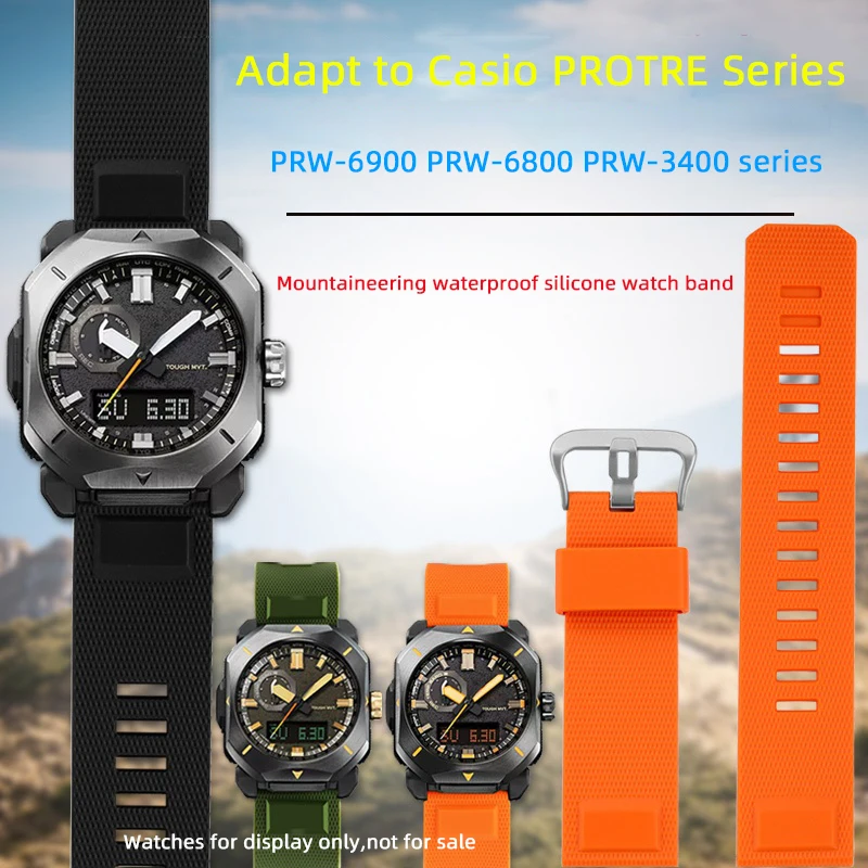 

For Casio PRW6900 23mm Watch Strap PRW-6800 PRG 30/60/50 Strap PRW-3400 TPU Watch Band Bracelet Army Green Blue Men's Watch Belt