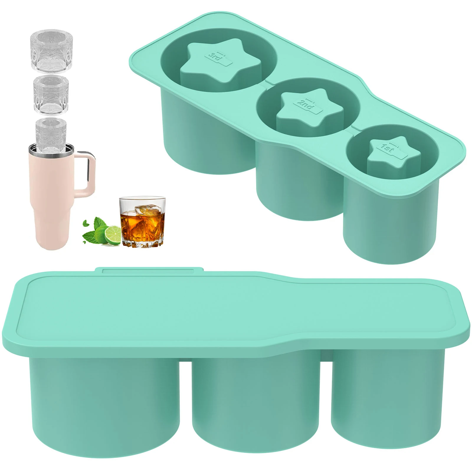 

Round Ice Cube Tray with Lid Ice Mold for Stanley Cup Tumbler Making Summer Freezer Container Juice Whiskey Coffee Kitchen