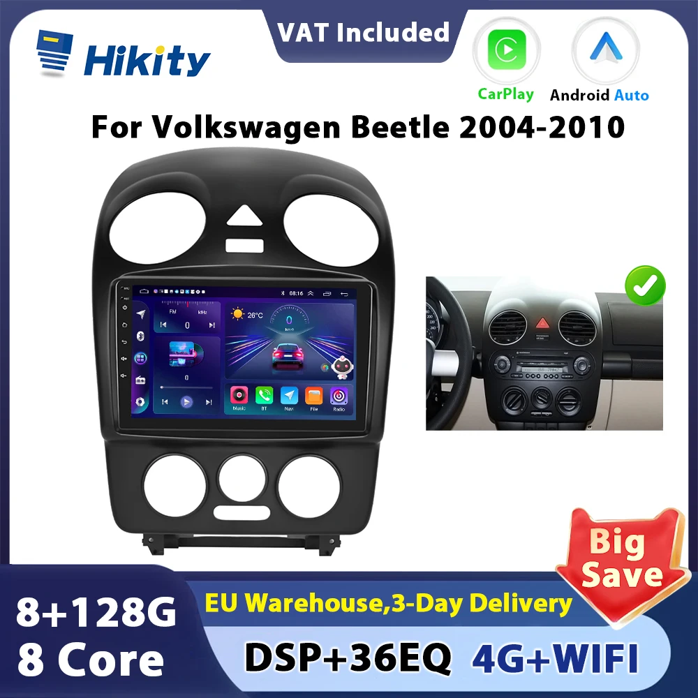 Hikity Carplay Car Radio For Volkswagen Beetle 2004 2005 2006-2010 Multimedia Player Android Auto Navigation GPS 2din autoradio