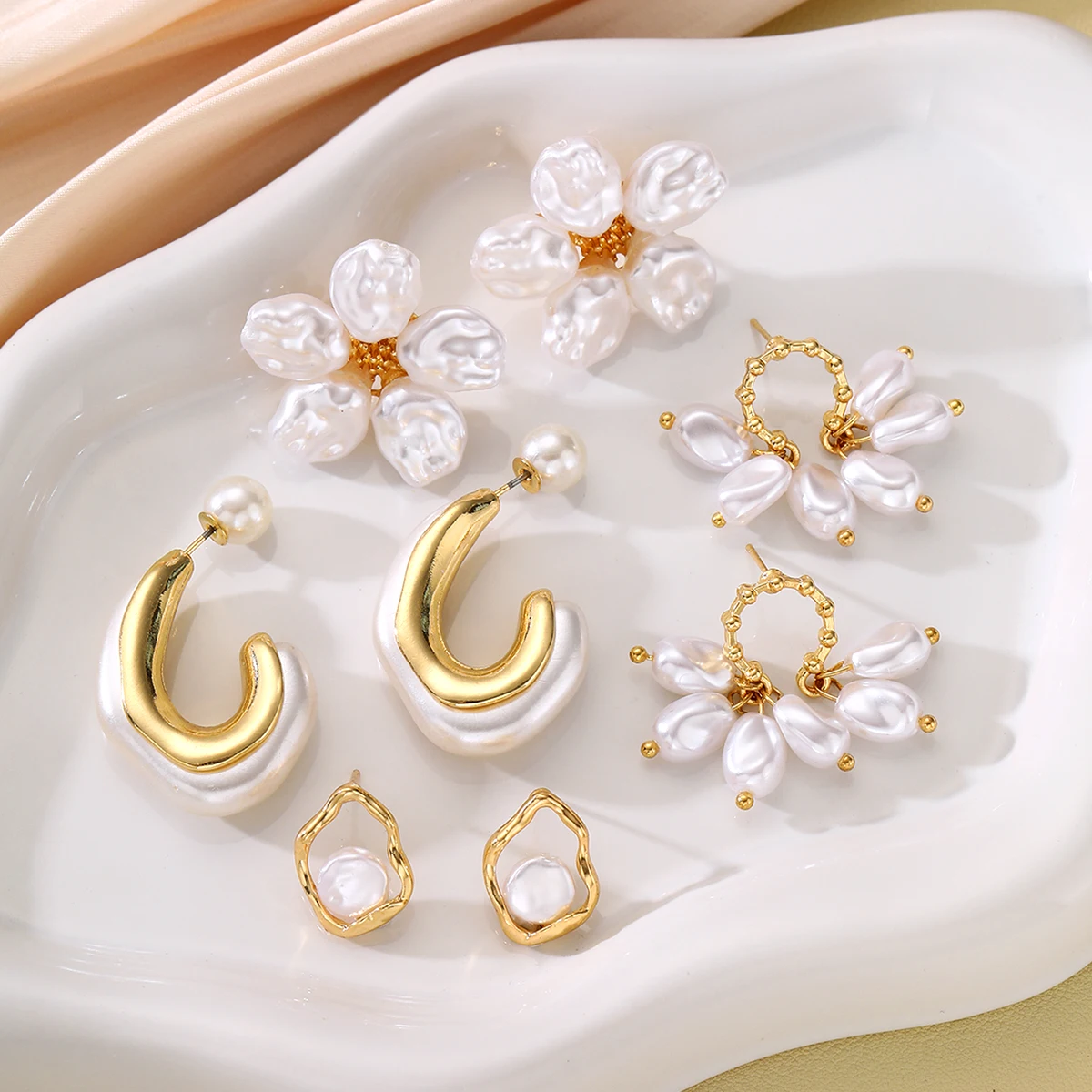 مجموعة مكونة من 8 قطع من أقراط اللؤلؤ على شكل زهرة للنساء على الطراز الفرنسي القديم أقراط للحفلات بسيطة ملابس يومية هدايا مجوهرات #2