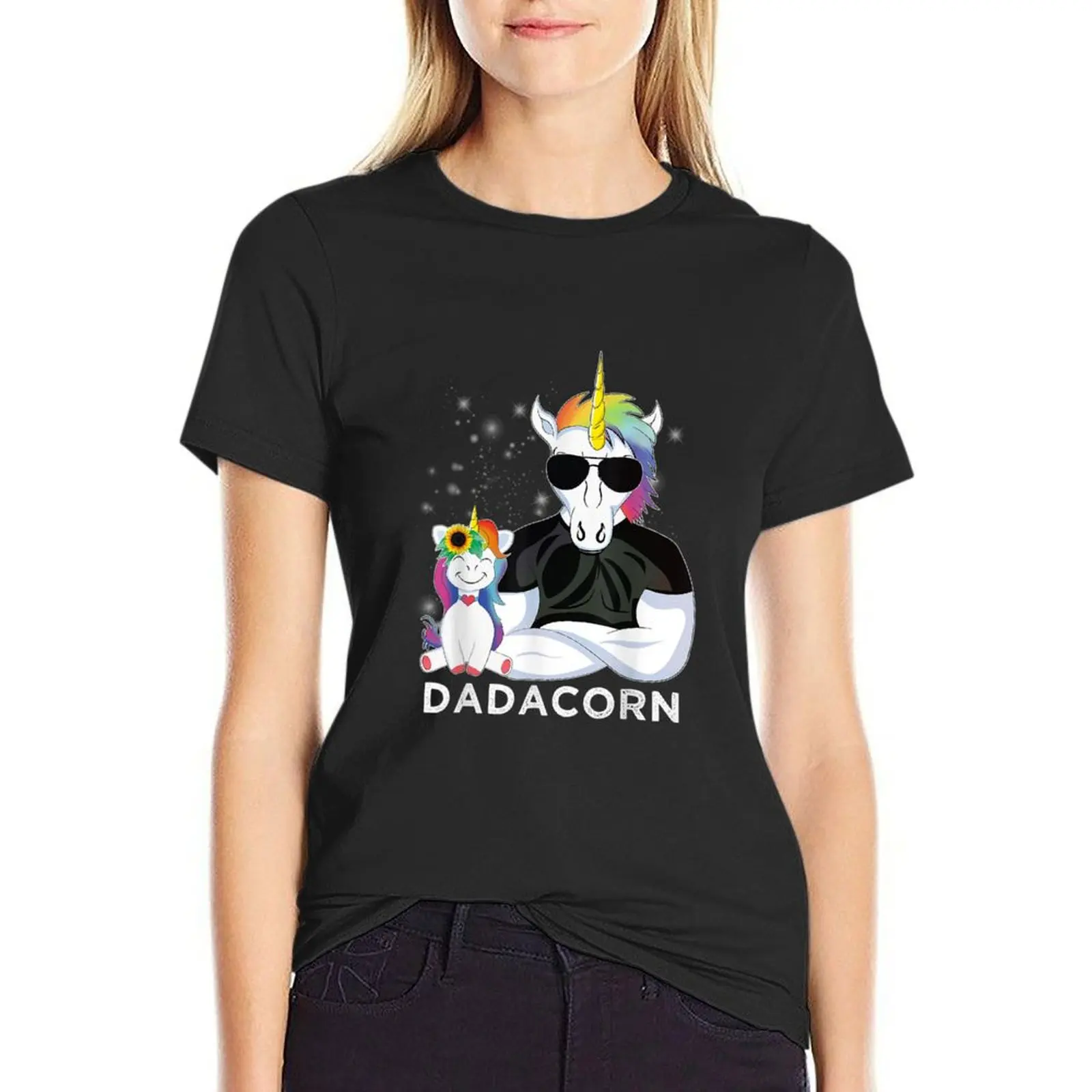 Dadacorn Muscle Unicorn Dad Baby Daughter Fathers Day T-Shirt funny cute clothes summer top funnys Women's summer blouses 2024