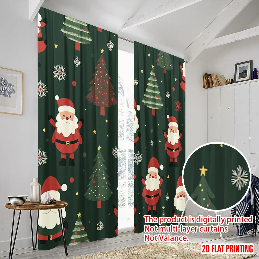 2 قطعة ، 2D طائرة الطباعة ضوء تصفية الستائر لطيف سانتا كلوز أشجار عيد الميلاد تنوعا النسيج (بدون قضيب) الزينة