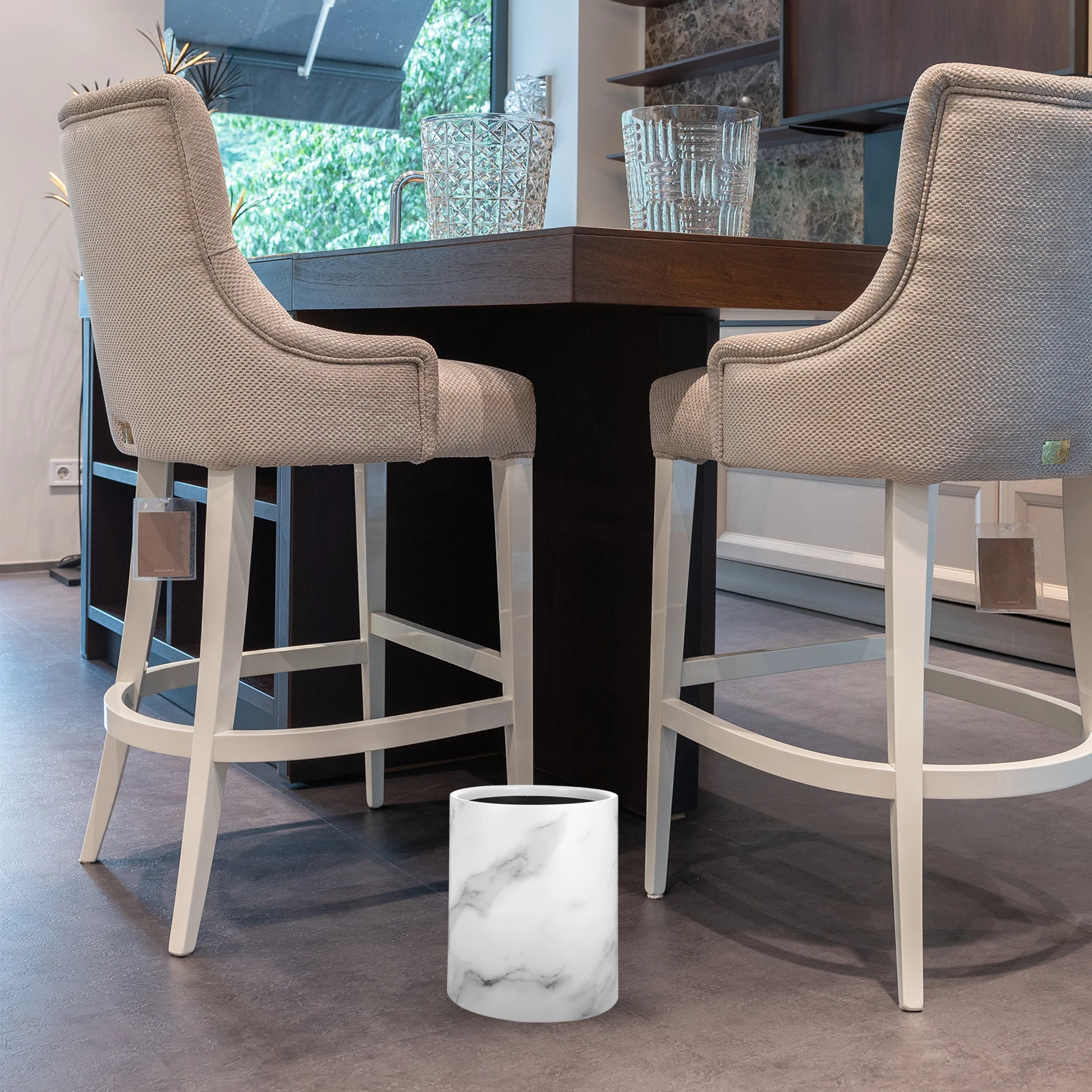 

Marbled Trash Garbage Container Waste Bin Home Office Kitchen Bathroom Round Plastic Waste Bin Large Opening Easy Clean