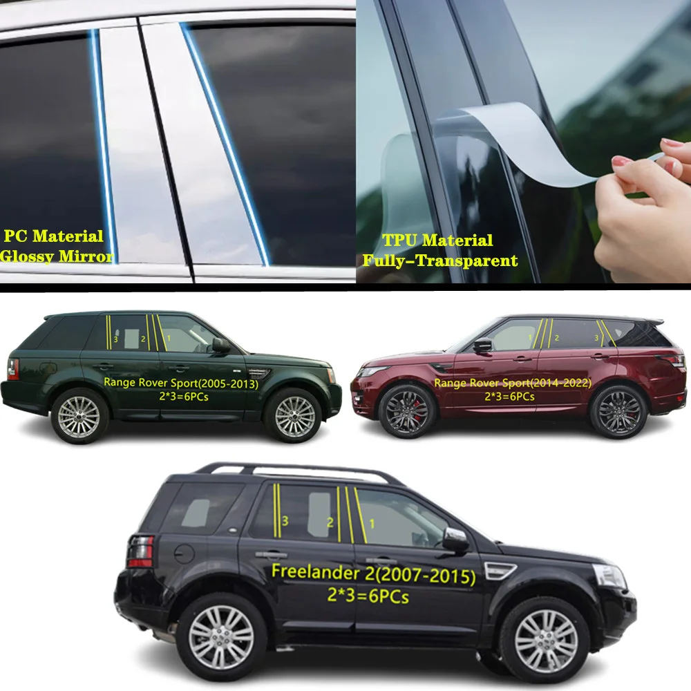 

For Land Rover Range Rover Sport 2005-2022/Freelander 2 2007- Car TPU/Glossy Mirror Pillar Post Cover Door Trim Window Sticker