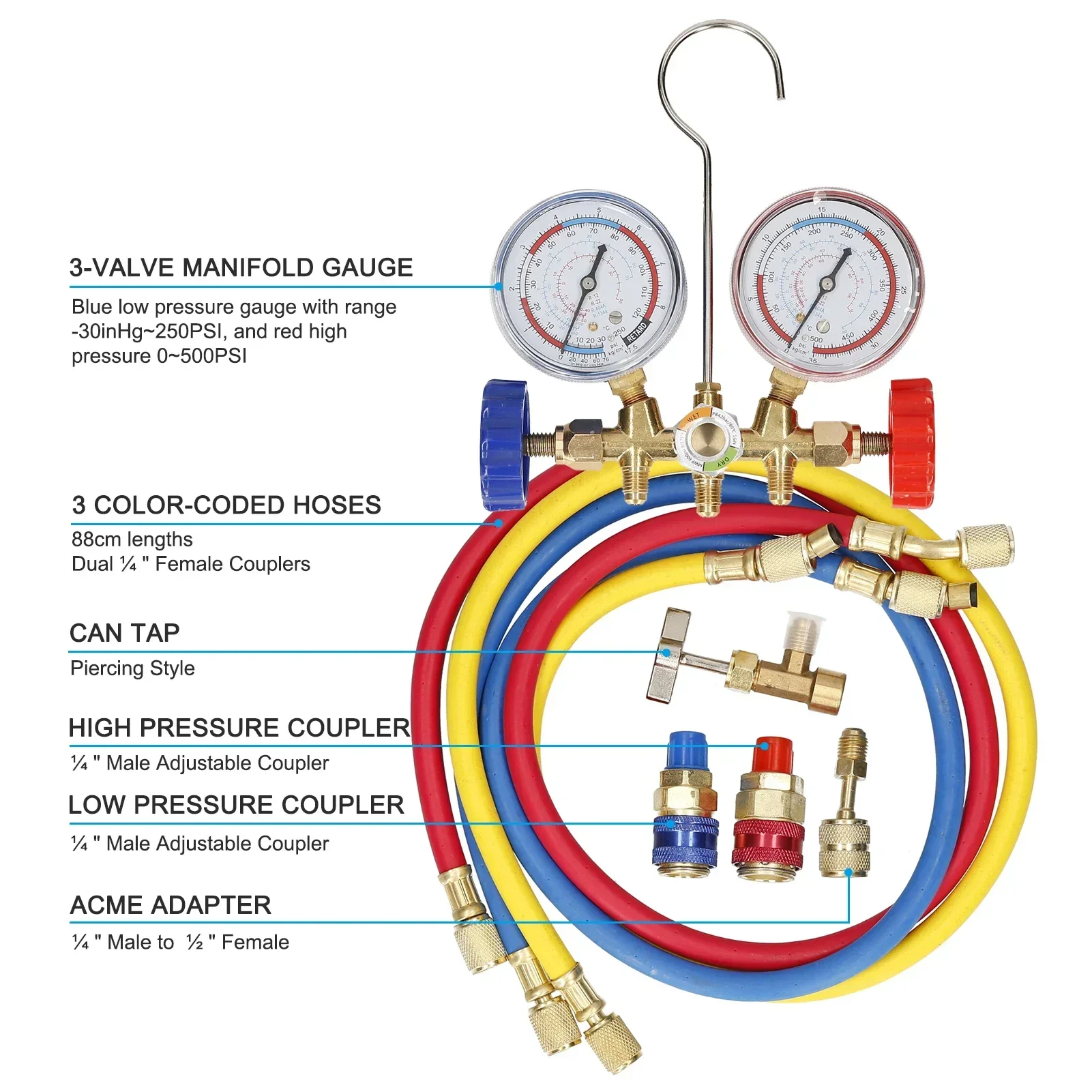 

Diagnostic And Freon Way With R134a Hose Pressure For Gauge For Manifold Gauge Air Set Conditioning 3 Hook