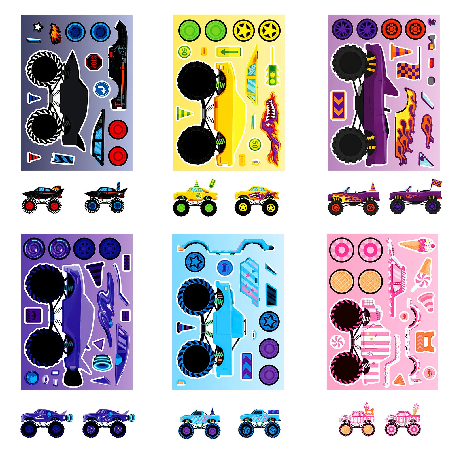 6/12/18PCS Racing Decoration Stickers Monster Truck Parts Puzzle Face Changing Stickers Creative Handmade Stickers