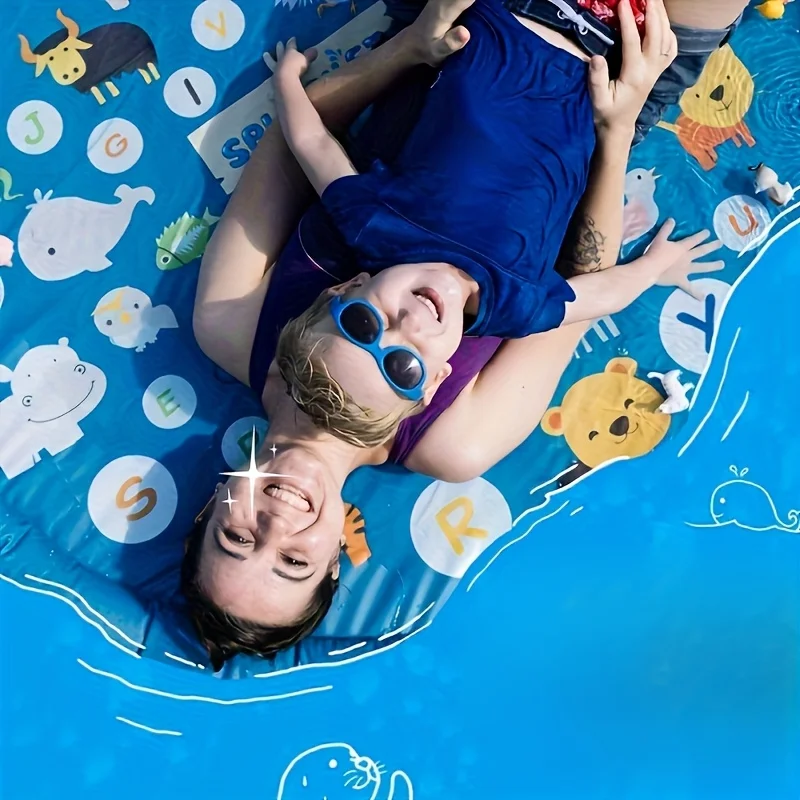 어린이를 위한 초대형 풍선 스프링클러 패드 - 스마트 과학자 26 알파벳 및 동물 패턴 교육용 물 장난감