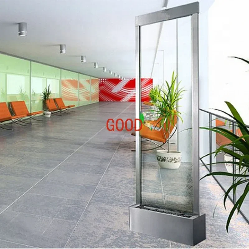 tempered glass water feature wall mini waterfall with stainless steel base