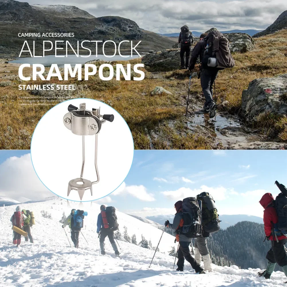 1pc Ice Claw Crampon Stainless Steel Hiking Grip Crutches Anti-skid Non Slip for Winter Outdoor Snow Mountaineering Claw