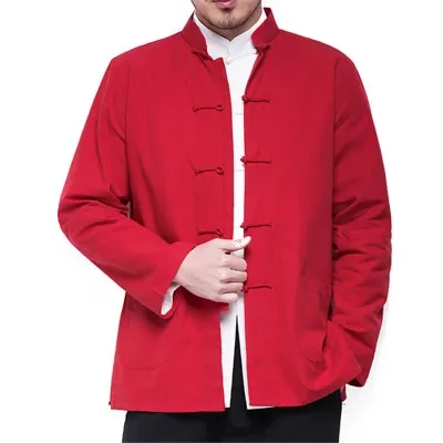 Long Sleeve Cotton Traditional Chinese Clothes Tang Suit Top Men Kung Fu Tai Chi Tang Lengan Panjang Shirt Blouse Coat Jacket