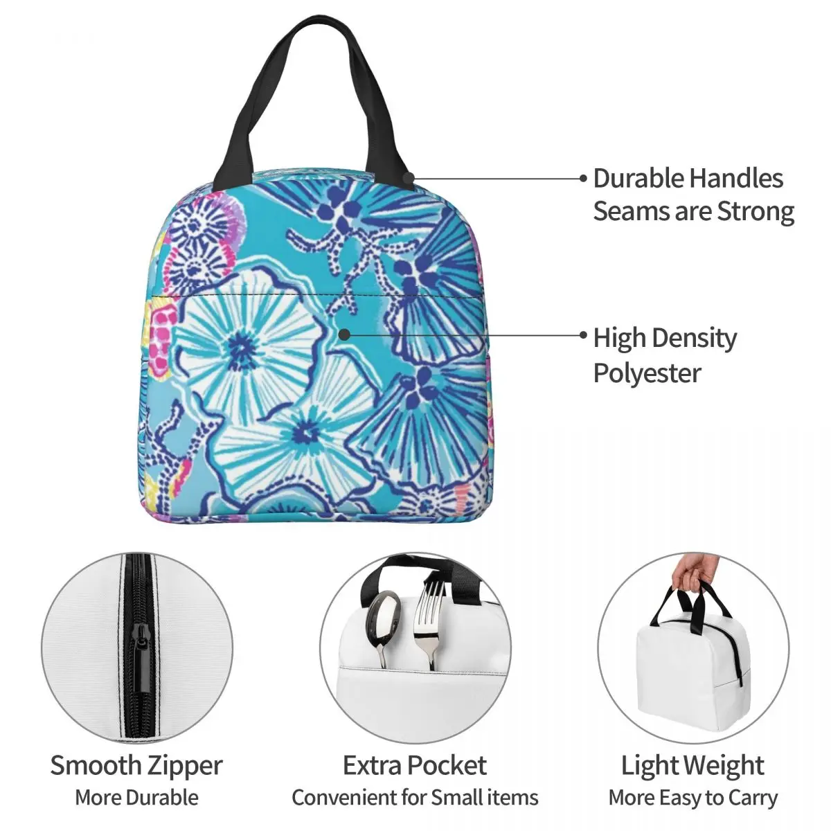 Lily Pulitzer Lunch Bags Insulated Bento Box Portable Lunch Tote Leakproof Picnic Bags Cooler Thermal Bag for Woman Kids School