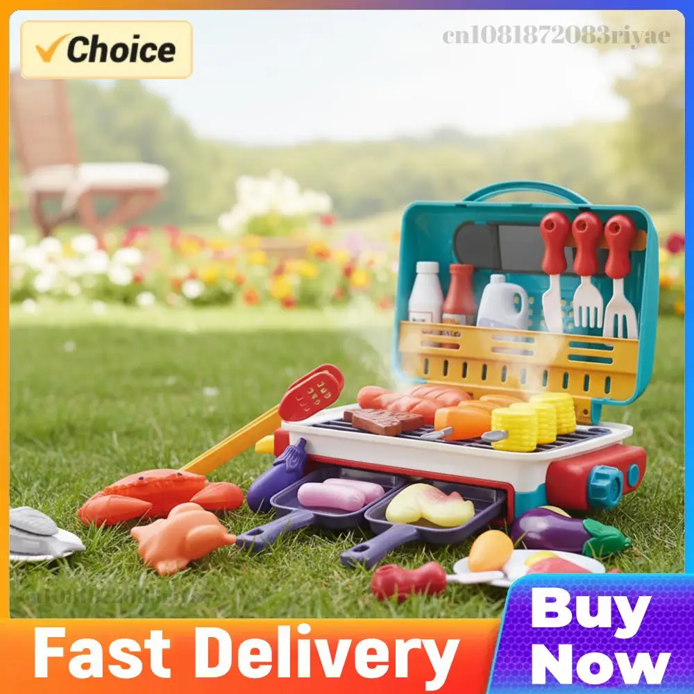 

Kids BBQ Grill Playset with Smoke Light Sound & Color-Changing Food Kids Play Kitchen Toys Barbecue Toy for Toddlers 3-5