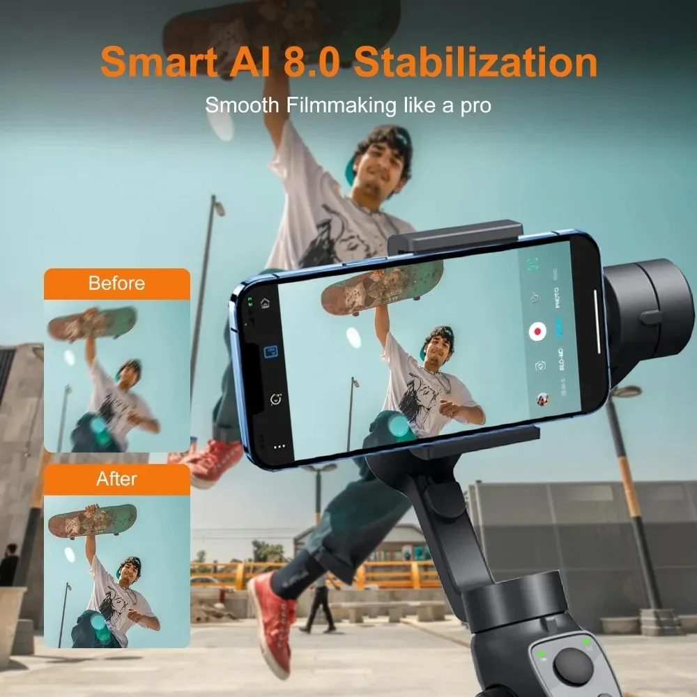 FUNSNAP Handheld 3 Axis Phone Gimbal Smart Anti Shake Stabilizer Focus Wheel  Tracking for iPhone Android Video Vlog Recording