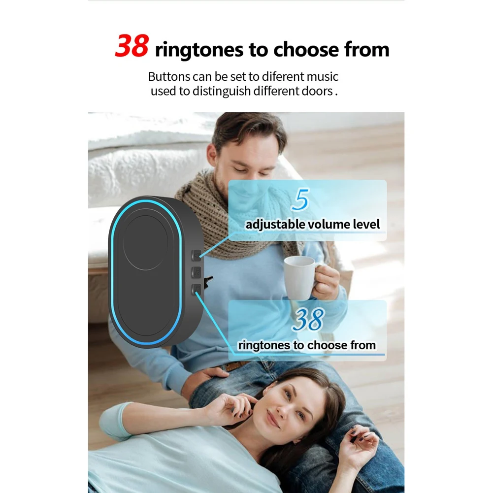 Intelligent Home Doorbell Waterproof Remote Smart Door- Chime EU Plug 1Receiver 1Button