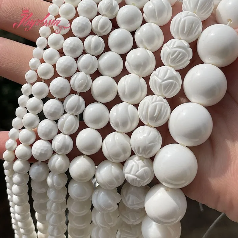 Round Smooth Faceted Carved Twist Shell Natural Stone Beads for DIY Charms Accessories Necklace Bracelets Jewelry Making 15