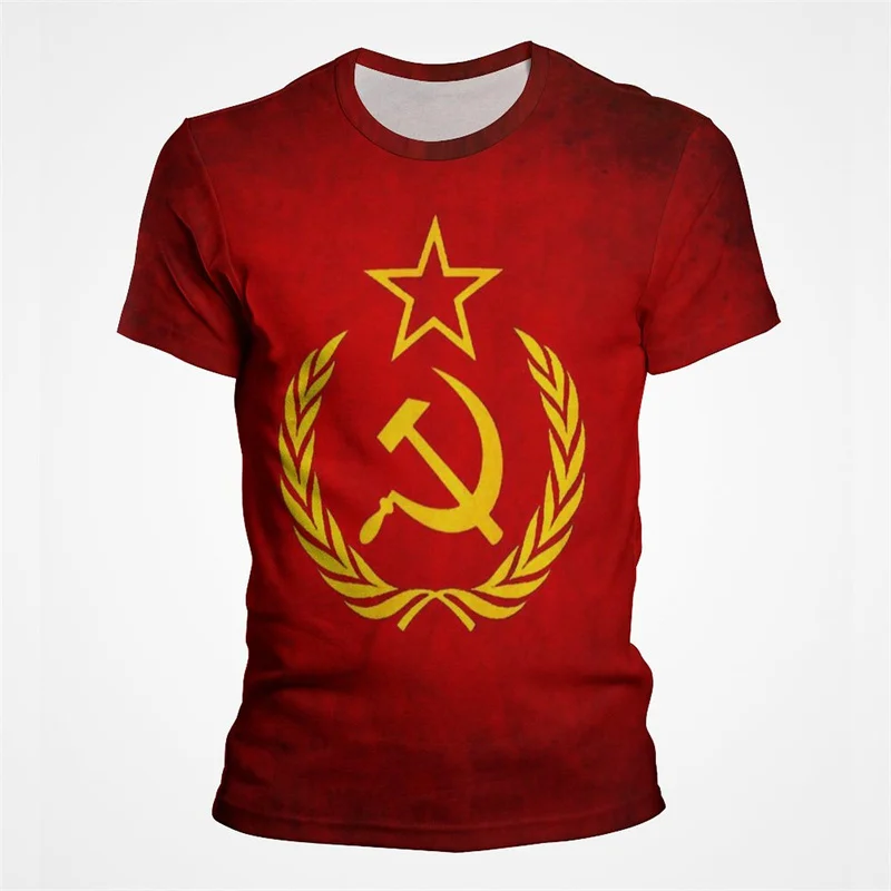 Mens T-Shirt Summer CCCP Russian T Shirts Men USSR Soviet Union Man Short Sleeve Tshirt Moscow Mens Tees European Size 100-4XL