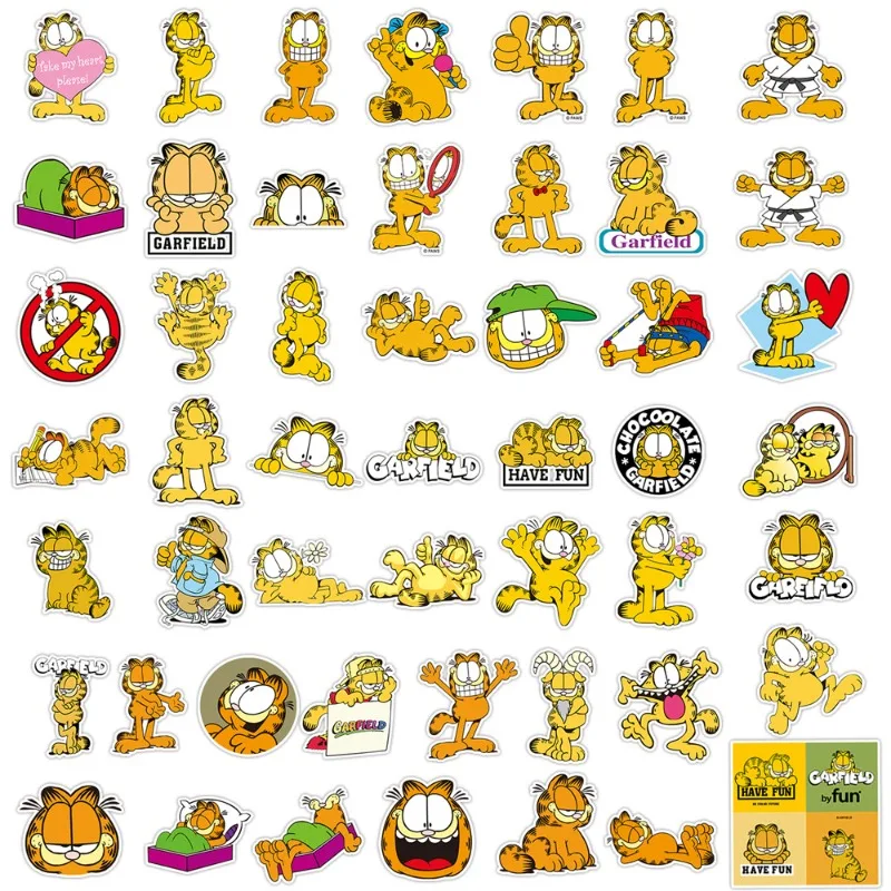 50pcs Garfield Cartoon Animation Sticker Luggage Stationery Water Cup Mobile Phone Scooter Laptop Refrigerator Decoration