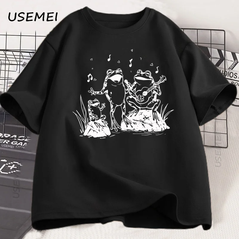 Frog Musician 90S Retro T-Shirt Unisex Vintage Frog Pattern T-Shirt Cute Funny Couple T-Shirt Unisex Short Sleeve Clothing