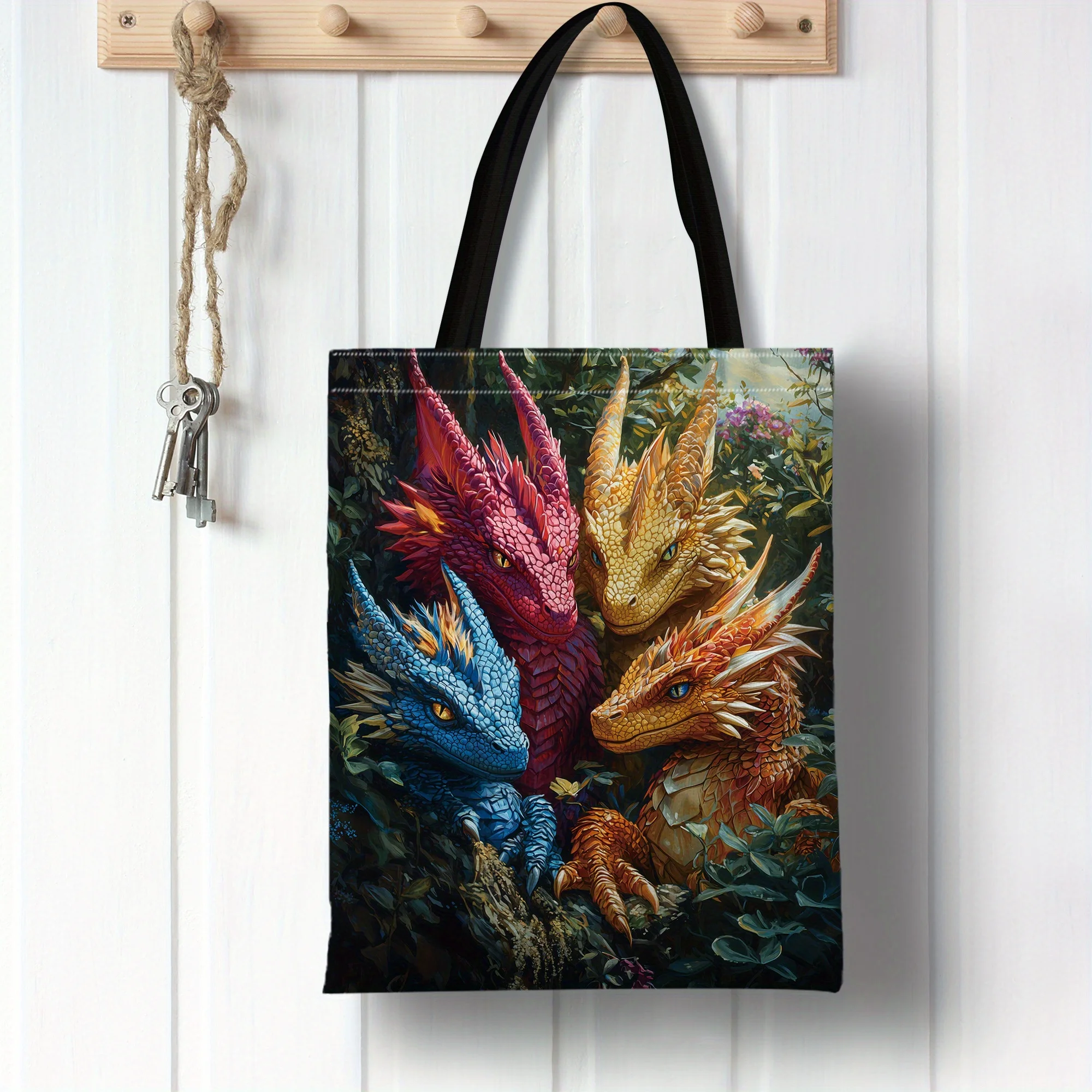 Dragon Lore Bold Fantasy Dragons Tote Bag Durable Polyester Fashion Forward Design Shoulder Bag Shopping Everyday Use Handbag