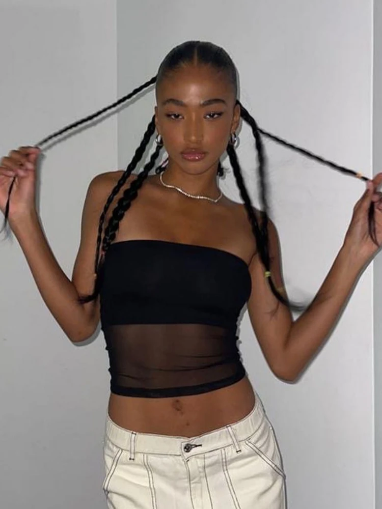 

Solid Color Tube Top Strapless Bra See Through Mesh Crop Top Women Y2k Clothes Sleeveless Bralette Mujer Sexy Bustier Haut Femme