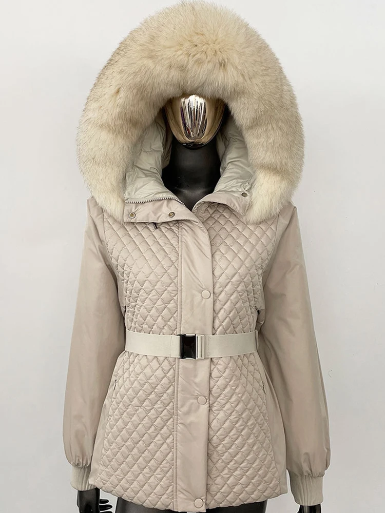 Aynaray 2024 Otoño Invierno mujer chaqueta de plumón de pato Parkas abrigo de piel de zorro abrigo corto acolchado de plumas Mujer