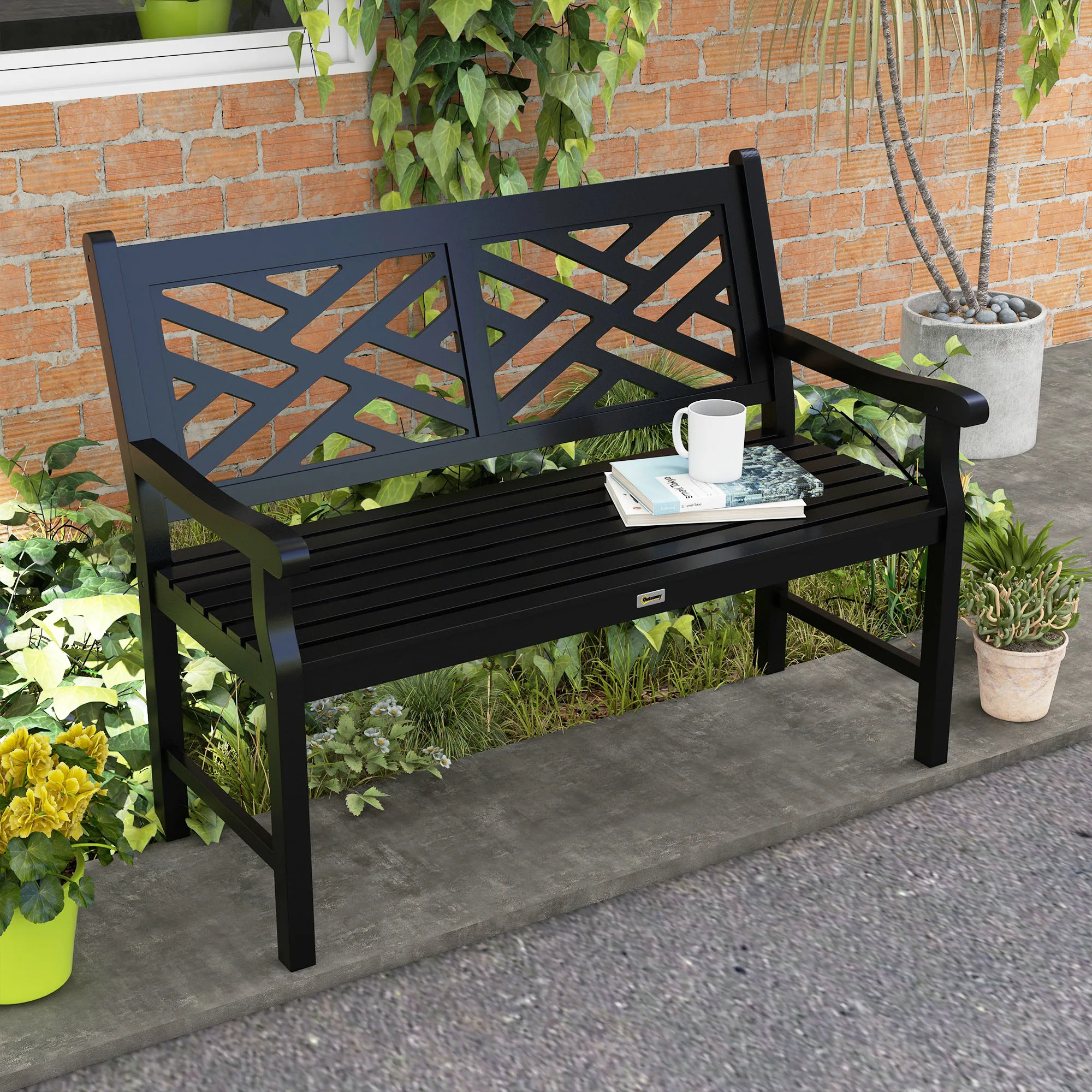 Garden Bench w/ Slatted Seat & Backrest, Front Porch Bench