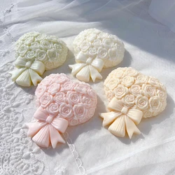 Flat Bowknot Floral Bouquet Pillar Silicone Mold Rose Flower Bouquet Candle Mold Table Decoration Luxury Unique Wedding Gift