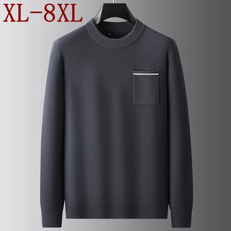 8XL 7XL 6XL 2025 جديد خريف شتاء الراقية الفاخرة سترة الرجال سميكة الدافئة رجالي لاعبا مع جيب الياقة المدورة تريكو للرجل