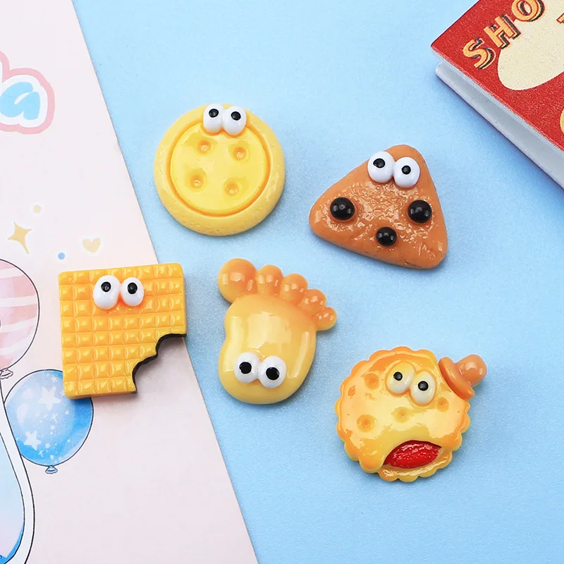 

10Pcs New Resin Flat Back Cabochon Kawaii Cartoon Biscuits Bread Cookies Charms Miniature Food Art Supply Decoration Craft