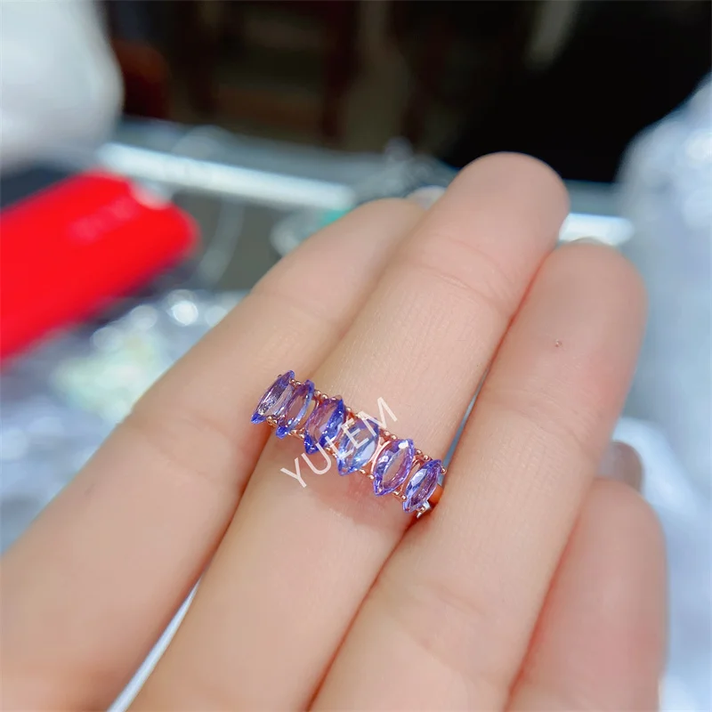 YULEM Natural Tanzanite Marquise Shape 3*6mm 7pcs  Sterling Silver 925 Rings for Women