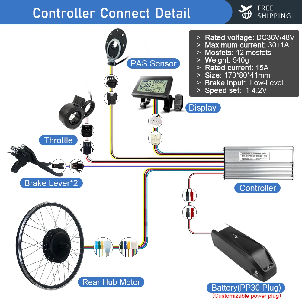 EBike Conversion Kit 48V1000W Rear Rotate Hub Motor Wheel For Electric Bike Conversion Kit Brushless and Gearless Direct Motor