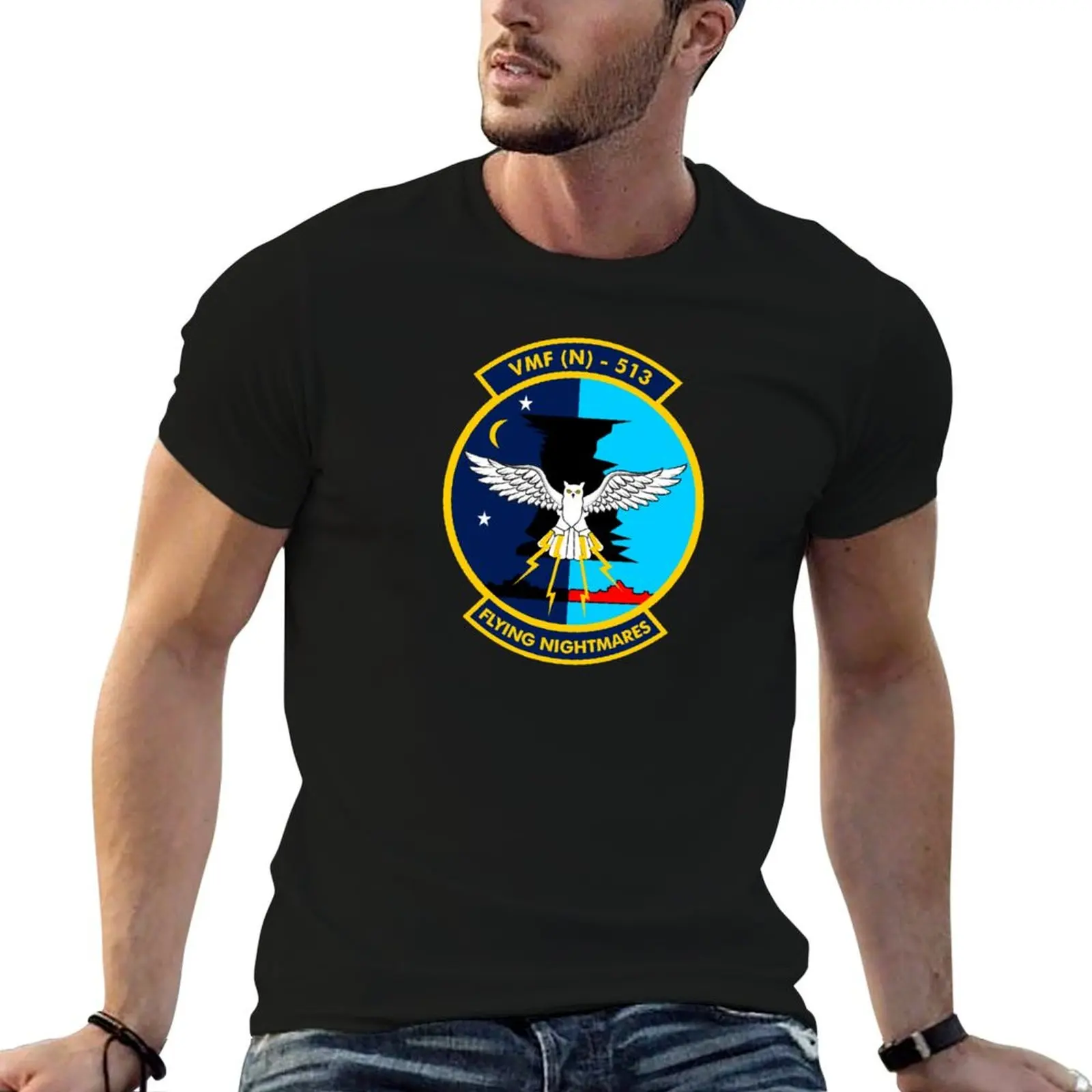VMF (N) - 513 Flying Nightmares USMC Attack Squadron - Clean Style T-Shirt All Match Print Short Sleeve Top