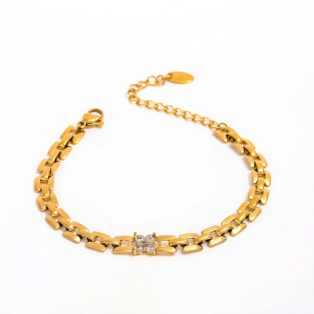 

Joolim Jewelry Wholesale High End PVD Waterproof Fashion Classic Watchband Zirconia Stainless Steel Bracelet for Women