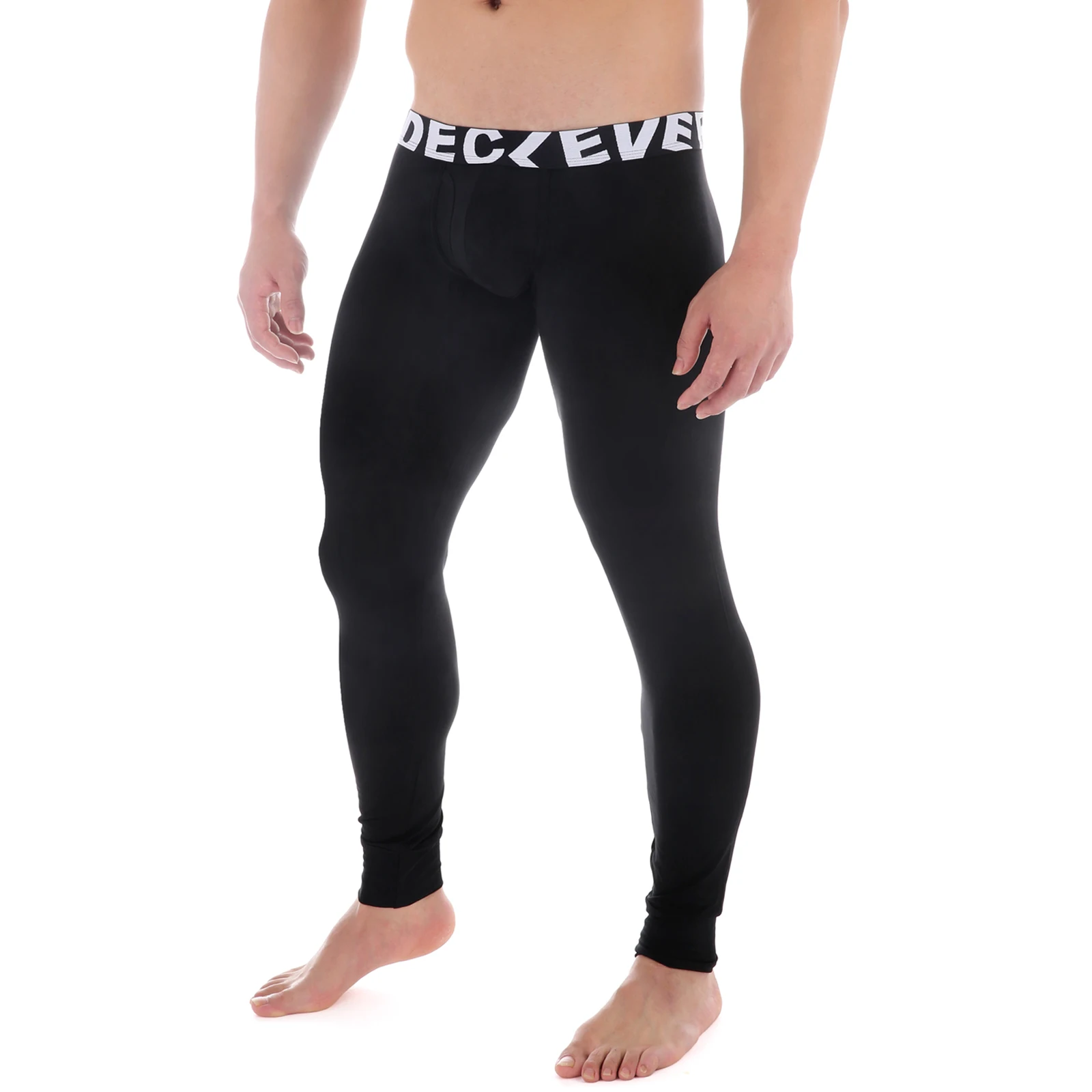 2Pcs Men's Winter Thermal Leggings Low Rise Elastic Wide Waistband Modal Compression Workout Pants Breathable Gyms Trousers