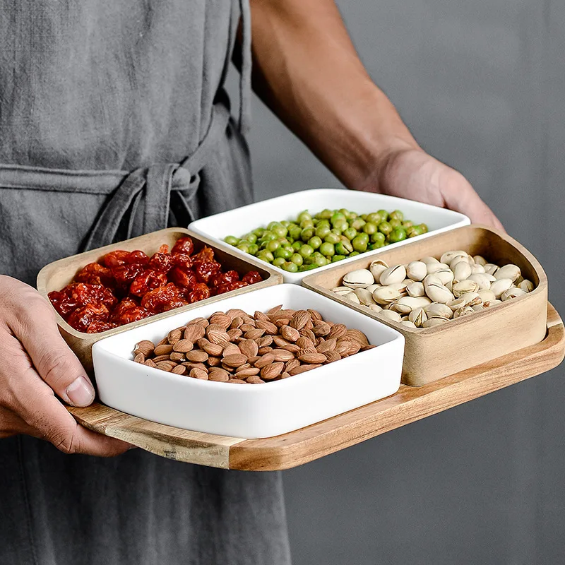 Dried fruit plate, living room, creative grid, wooden snacks, candy, New Year's goods, fruit plate, nut box