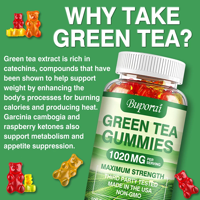 Green Tea Fat Gummies -Belly Fat Burner, Metabolism Booster, Appetite Suppressant