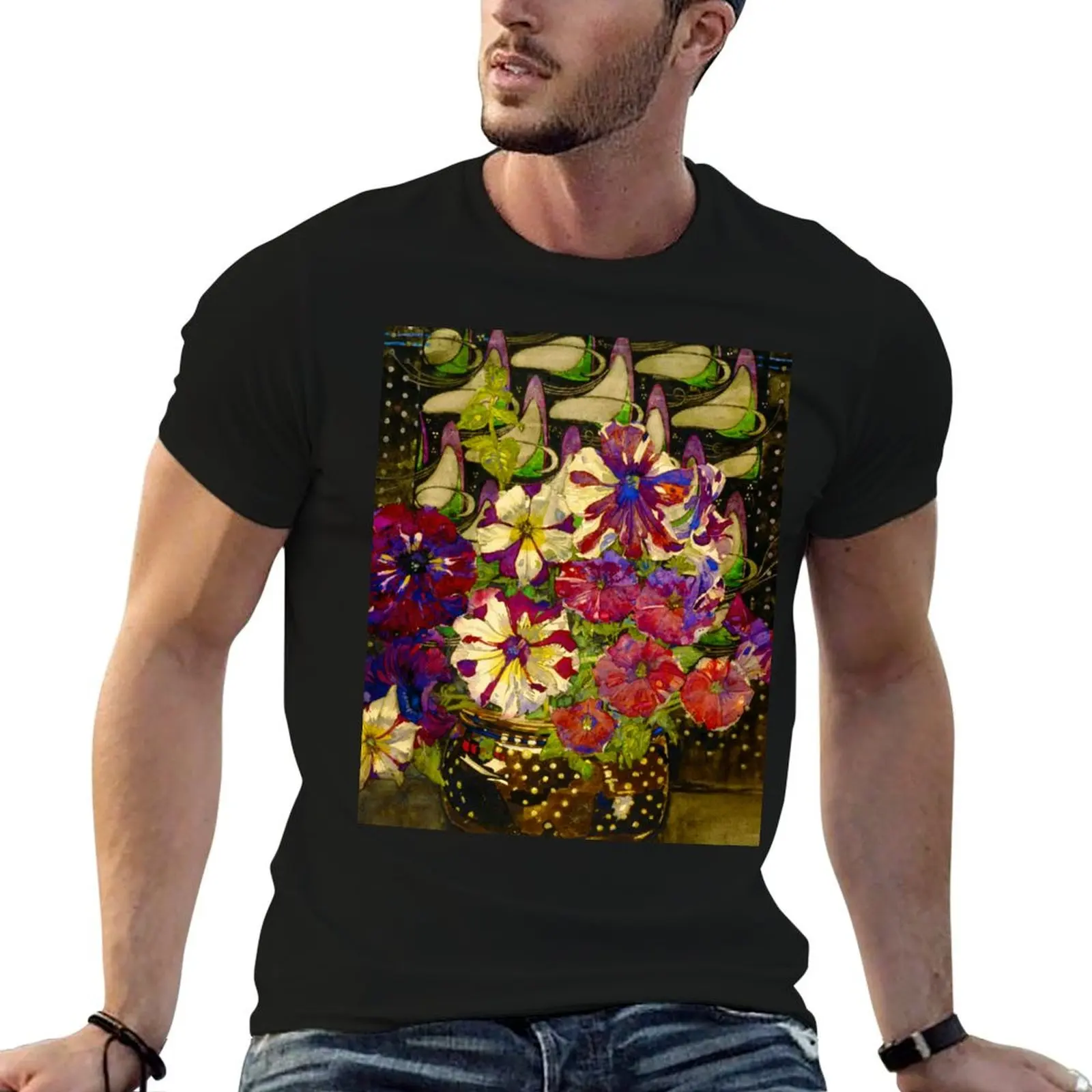 Charles Rennie Mackintosh Petunias T-Shirt graphic tee shirt boys whites graphic shirts men clothings