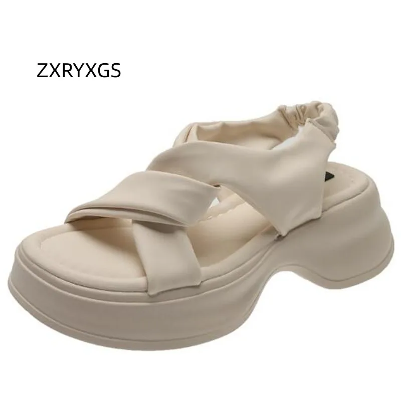 

ZXRYXGS High Quality Microfiber Summer Roman Sandals 2024 Popular Open Toe Summer Women Sandals Platform Wedges Sandals New Shoe