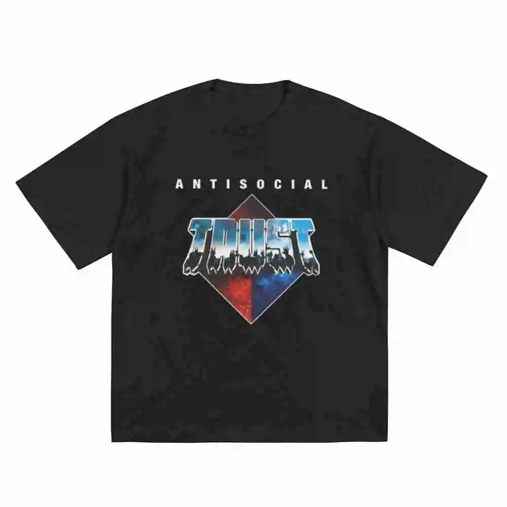 Trust French Punk Band Antisocial Logo Short Sleeve Tee 100% Cotton T-Shirt