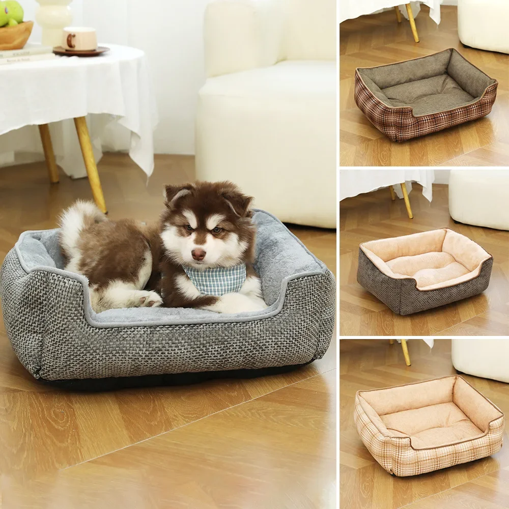 Square Lattice Dog Bed Detachable Washable Pet Bed Cat Nest Double-sided Usable Cotton Pad Sleeping Bag Suitable for Winter