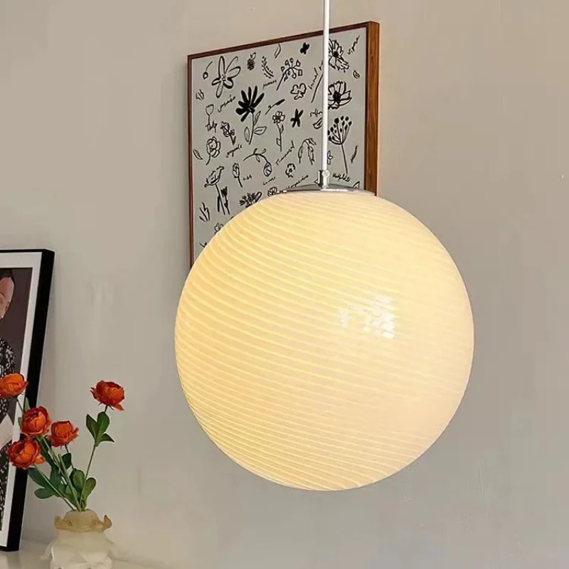 

Nordic Round Ripple Glass Ball Minimalist Led Pendant Lamp for Living Dining Table Room Children Bedroom Hanging Light Fixture