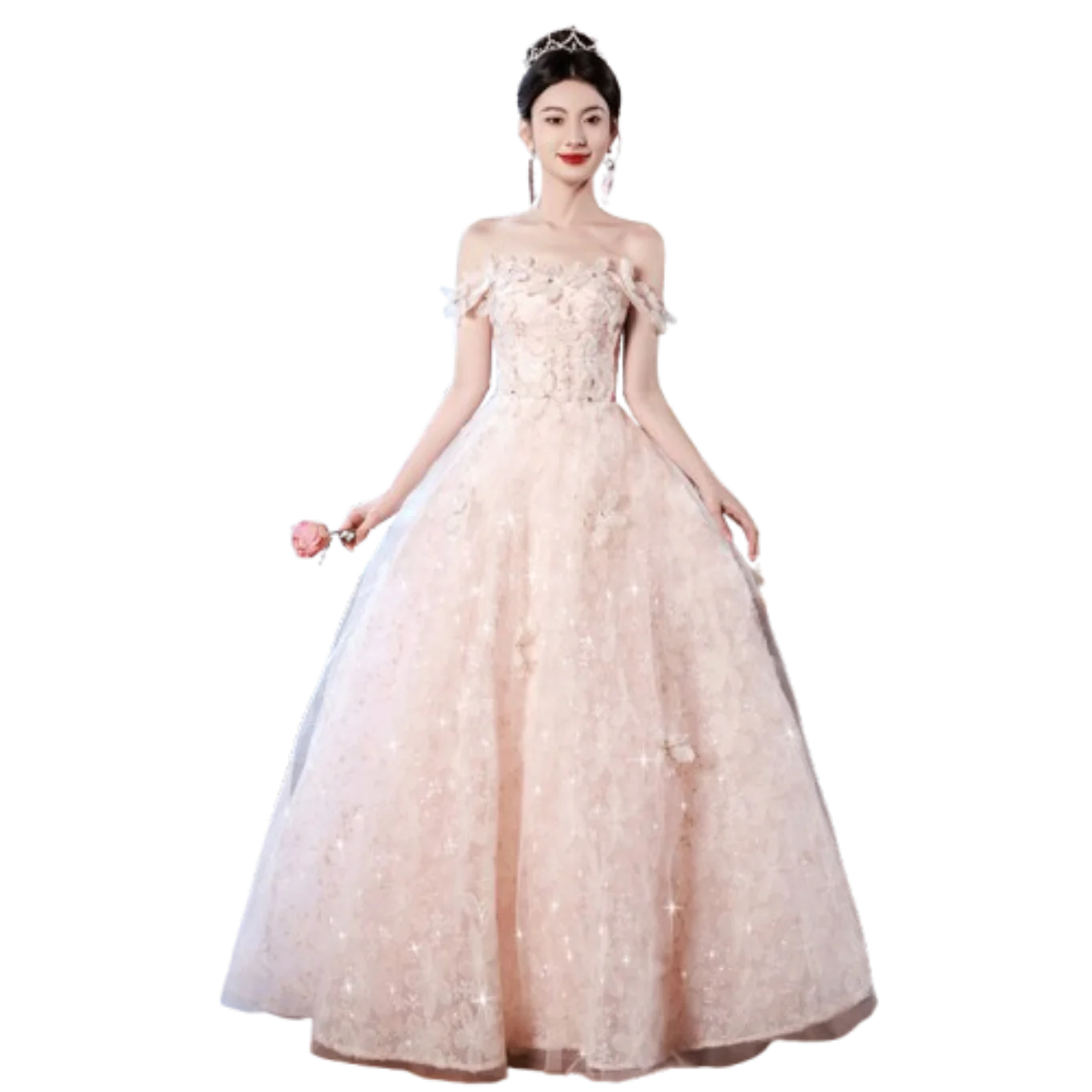 

2025 Pink forest flower evening dress, high-end feeling, engagement, wedding, hosting performance, graduation dress, long style