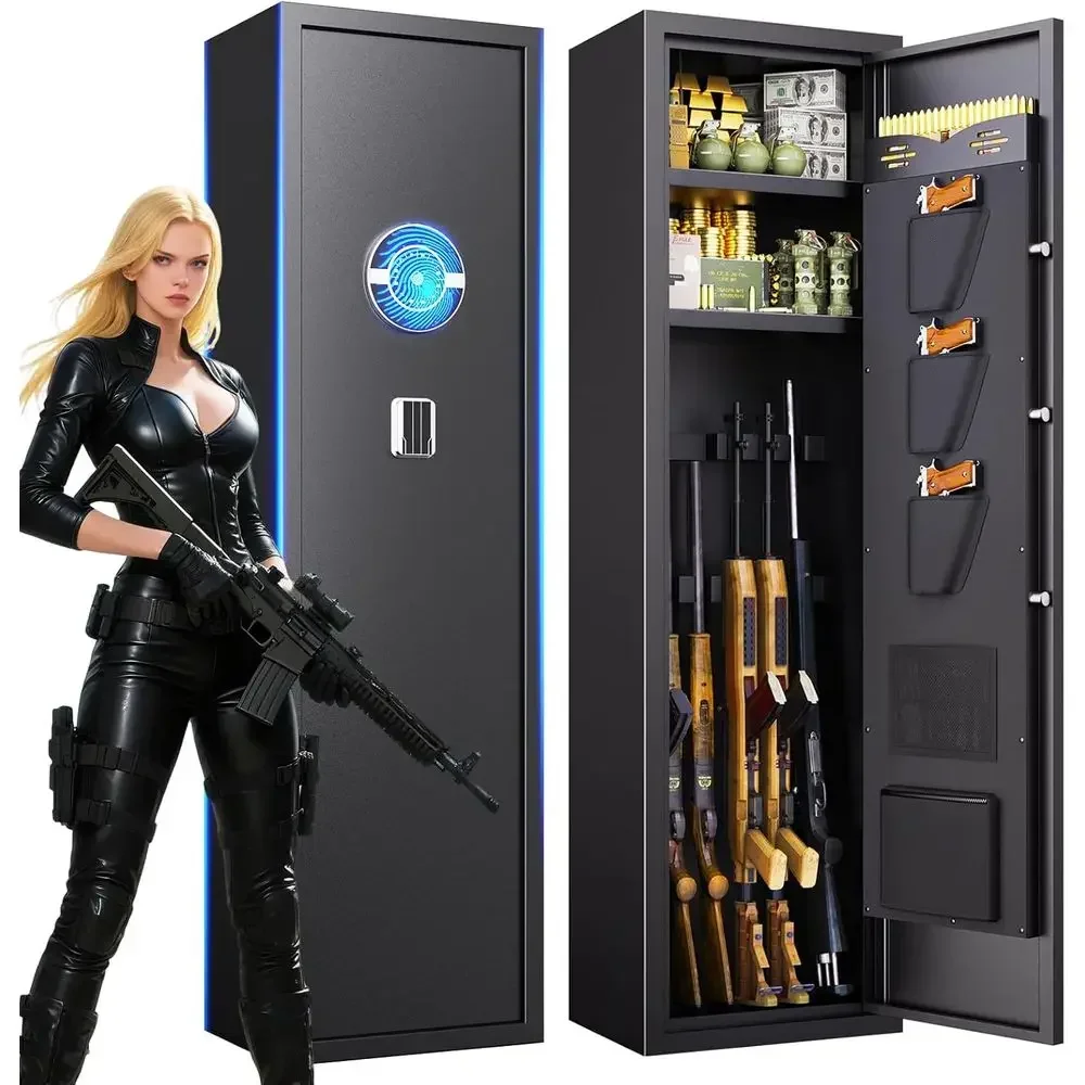 Biometric Rifle Safe with Removable Shelf, No Assembly, Alarm System, 12D x 14W x 57H