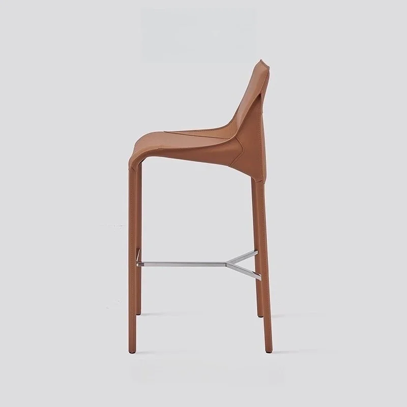 

Italian Bar Stool Minimalist Saddle Leather Dining Chair Backrest High Stool for Home Island