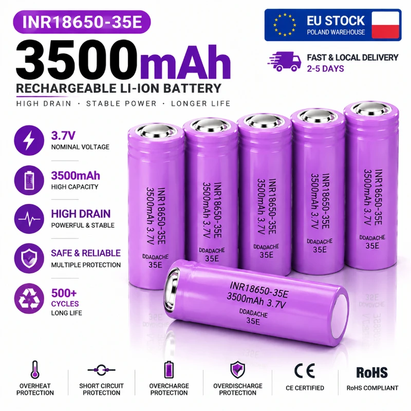 18650 Hochleistungs-Akku 25A INR18650-35E 3500mAh 3,7V Li-Ionen Wiederaufladbar für Elektrobohrer, Handwerkzeuge, professionelle Taschenlampen und tragbare Geräte, Leistungsstarke Zelle mit über 500