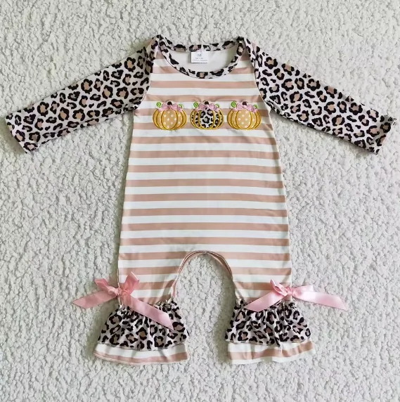 

Leopard print Baby Girl Autumn 0-2 Years Pumpkin Embroidery Sleeveless Jumpsuit Boys Sibling Matching Outfits Soft Cotton Cute