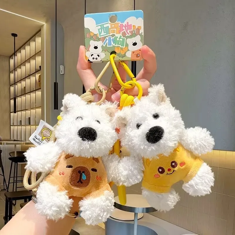 

Креативный мультяшный щенок Mengmeng West Highland, автомобильный брелок, плюшевая кукла, сумка, маленький кулон, маленький подарок